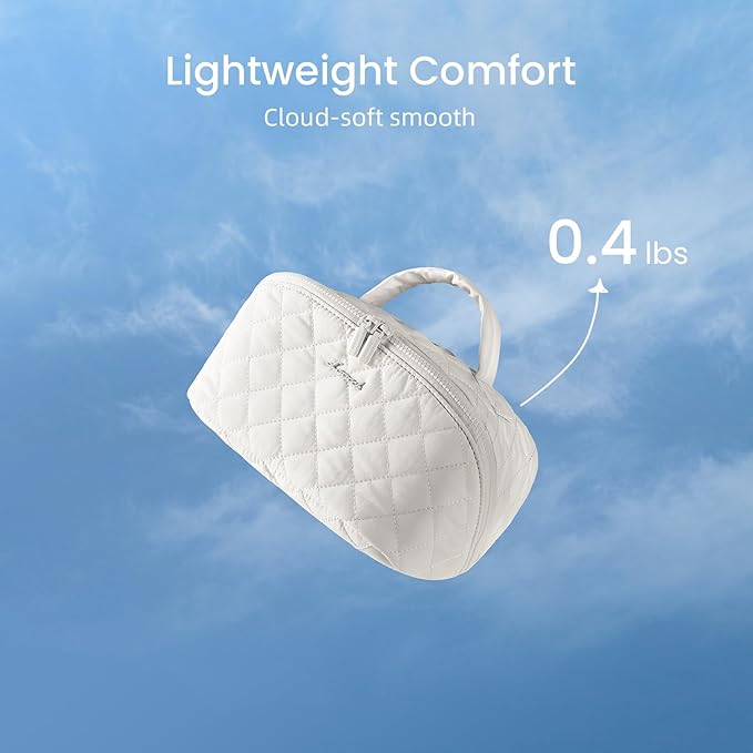 LOVEVOOK Travel Makeup Bag for Women, 2Pcs Set Puffer Waterproof Cosmetic Organizer, Large Capacity Pouch Open Flat Toiletry Bag with Divider & Handle, Portable Gift for Her, Green