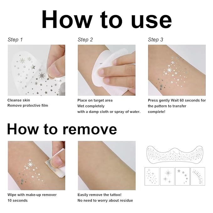 20 Pcs Face Makeup Patches, Glitter Freckles Face Tattoo for Teenagers & Young Women, Sparkle Freckles Makeup Patches, Waterproof Face Glitter Freckles for Christmas (Silver)