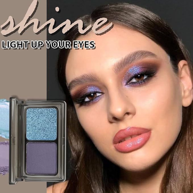Blue Shimmer Eyeshadow Matte Deep purple Double Colors Palette, High Pigment Eye Shadow Powder, Blendable Smooth and Texture Waterproof Smudge-proof Durable Long-lasting Makeup Palette 04#