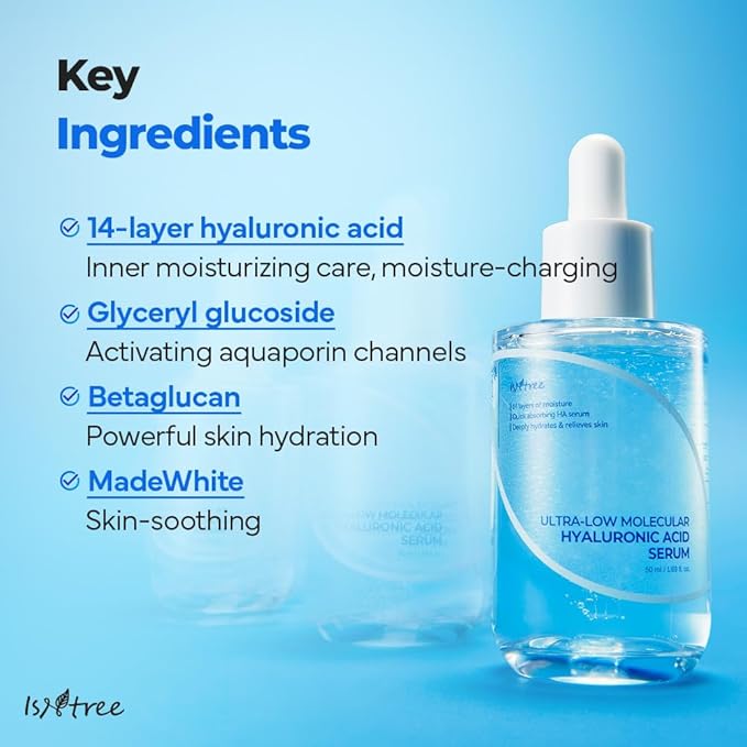 ISNTREE Ultra-Low Molecular Hyaluronic Acid Serum 1.69 fl.oz | Vegan Korean Skincare | 14-Complex Hyaluronic Acid | Deep Hydration | Lightweight & Fast-Absorbing
