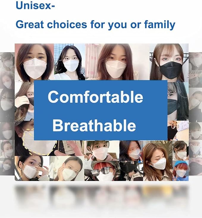 50 PCS KF94 Face Masks 4-Ply Breathable 3D Fàce Mẵsk for Adult,Blue Color