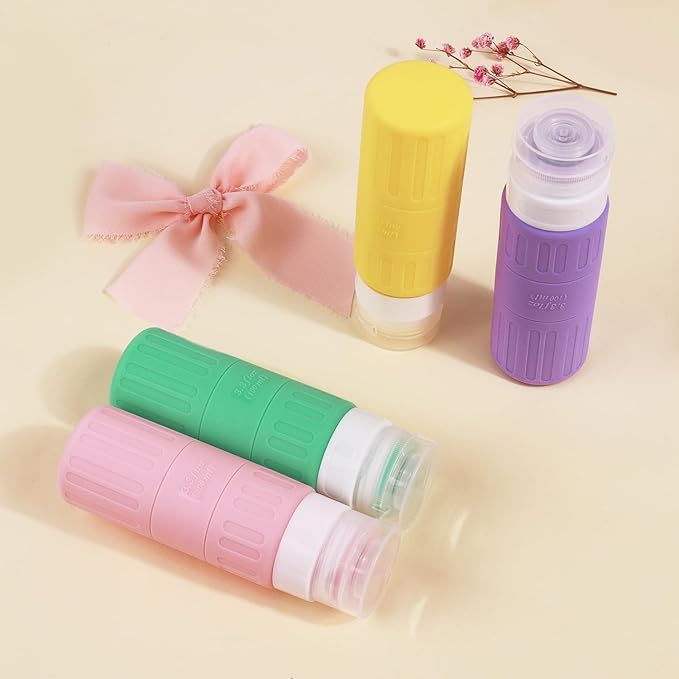GLAMFIELDS Travel Bottles for Toiletries,TSA Approved 3.3oz Size LeakProof Silicone Toiletry Containers for Shampoo, Conditioner,Easy to Squeeze,Portable Travel Essentials for Lotion(18 Pack) Macaron