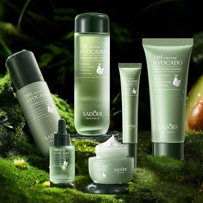 Avocado Skincare Sets, 6pcs Skin Care Gift Set with Lip Balm, Toner, Lotion, Face Serum, Eye Cream For Hydrating Skin, Anti-Aging Skin For Women Teen Girls (Extra Large, 6, Count)