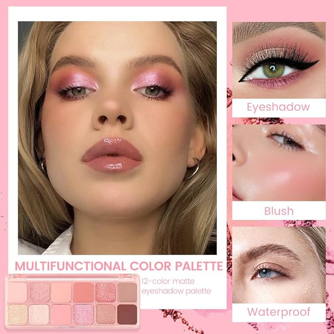 AMY'S DIARY 12Color Matte Shimmer Light Pink Eyeshadow Palette, Long-Lasting, and Highly Pigmented Eye Shadow. Elevate Your Eye Makeup– Unleash Your Unique Style