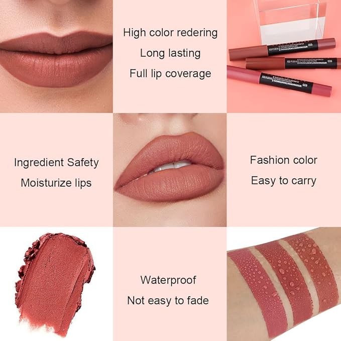BINGBRUSH 3 Colors Longwear Lipstick Pack Set, Matte Color Stick Ultimate Lip Crayon for Makeup Collection - Nourishing Waterproof Velvet Lipgloss Lip Stain (05# 06# 09#)