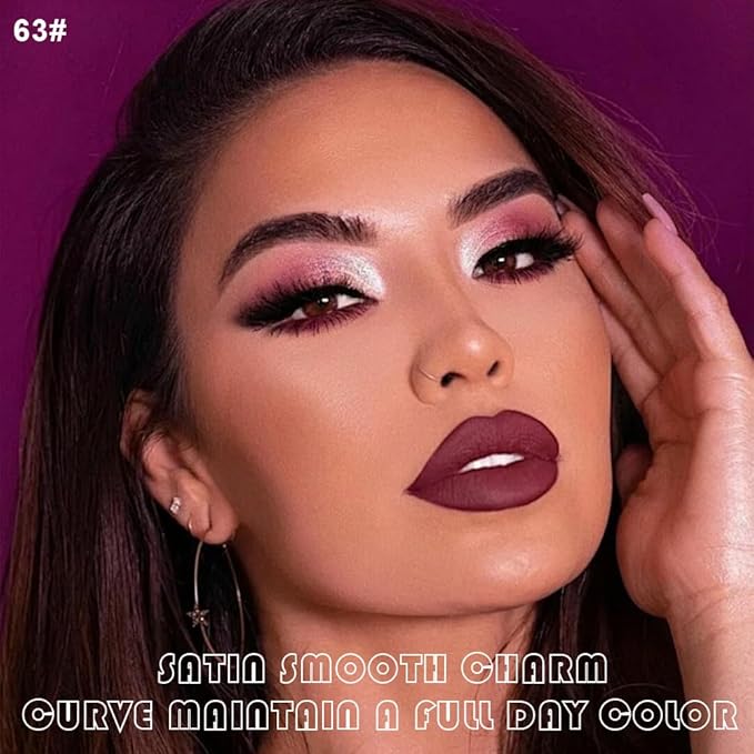 2Pcs Mauve Rose Matte Lip Liner and Lipstick Makeup Set, Mate Dusty Rose Lip Stain Lip Gloss Matt Liquid Lipstick 24H Long Lasting lapiz labiales mate 24 horas originales larga duracion (63#)