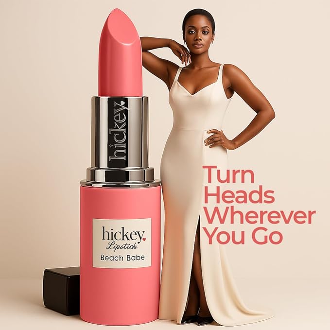 Hickey Lipstick for Women, Organic Beach Babe Coral Lipstick Refill - Hydrating & Moisturizing Long Lasting Lipstick - Vegan & Gluten-Free with Velvet Finish - Highly Pigmented, Smooth & Creamy Makeup