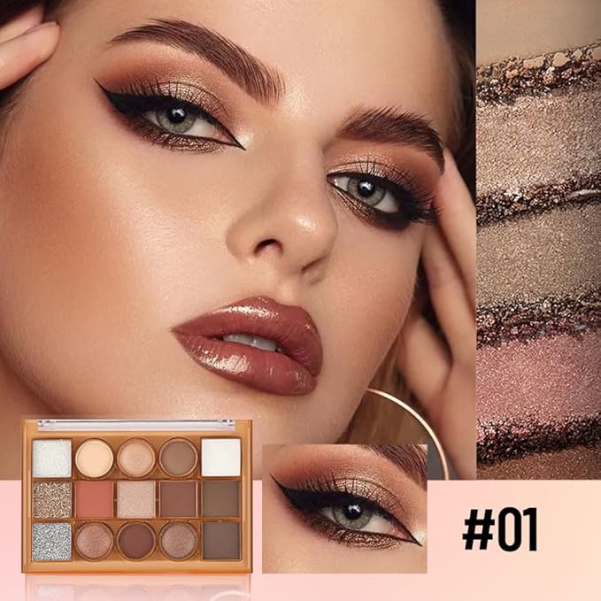 Eyeshadow Palette Makeup โ Neutral Nude Matte & Shimmer Eyeshadow Palette, High Pigment Waterproof Glitter Eye shadow,Blendable Pink, Brown, Rose Gold Eye Makeup (F-01#, 1 Count (Pack of 1))