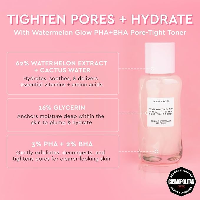 Glow Recipe Glass Skin Essential Korean Skincare Kit - Includes Niacinamide Dew Drops Face Serum & PHA + BHA Face Toner - Travel Size Watermelon-Powered Hydrating Serum & Pore Minimizer (2 Count)