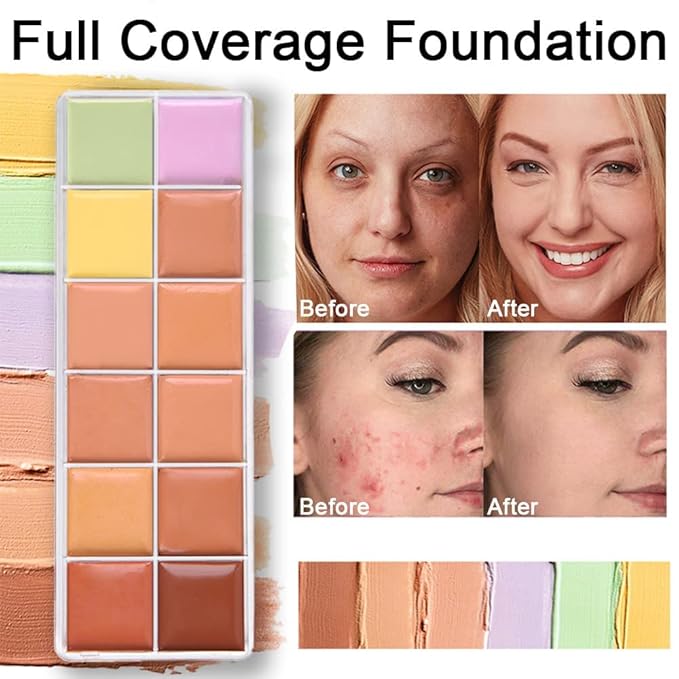 evpct 12 Color Corrector Correcting Cream Concealer Contour Makeup Palette Set for Mature Skin Pink under Eye Concealer Palette Cream Kit for Dark Circles and Puffiness Trouble Spots Redness