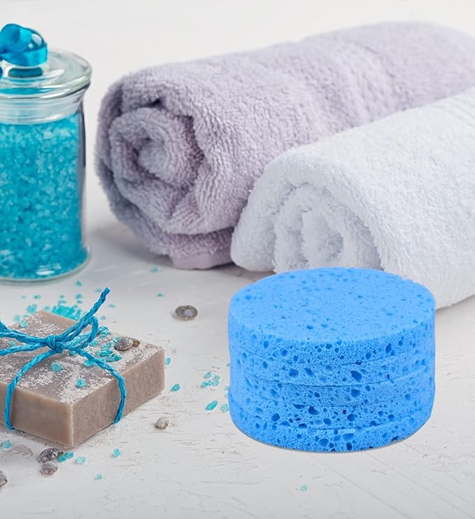 50-Count Compressed Facial Sponges for Daily Cleansing and Gentle Exfoliating, 100% Natural Cellulose Spa Sponge Perfect for Removing Dead Skin, Dirt and Makeup - Blue