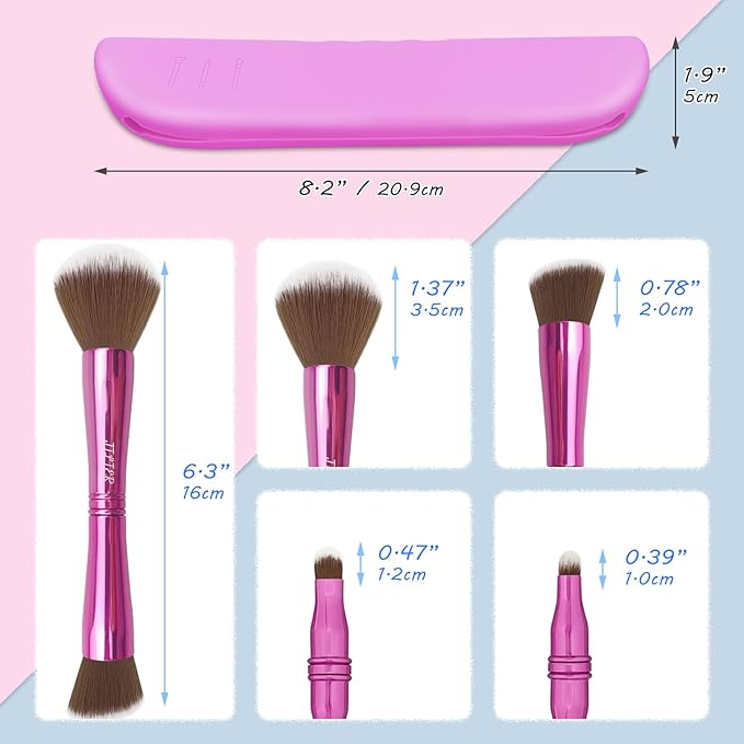 Jilier 4 in 1 Makeup Brush Set with Travel Makeup Brush Holder, Travel Makeup Brushes with Case, Double Sided Makeup Brushes with Silicon Portable Cosmetic Face Brushes Holder