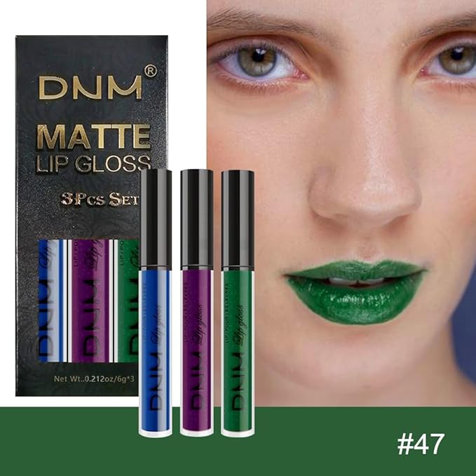 AMY'S DIARY Blue Green Dark Purple Matte Plum Liquid Lipstick 3Pcs Sets,24-hour Lipstick Long Lasting Permanent L Magic Lipstick Waterproof Lip Stain 24 Smudge Waterproof for Women (Set21)
