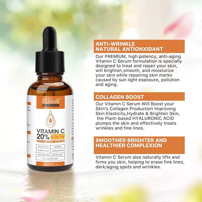 Premium 20% ๐ฏ๐ข๐ญ๐๐ฆ๐ข๐ง ๐ ๐ฌ๐๐ซ๐ฎ๐ฆ - (2PACK) with Hyaluronic Acid, Retinol & Amino Acids - Boost Skin Collagen,Hydrate & Plump Skin, Anti Aging & Wrinkle Facial Serum