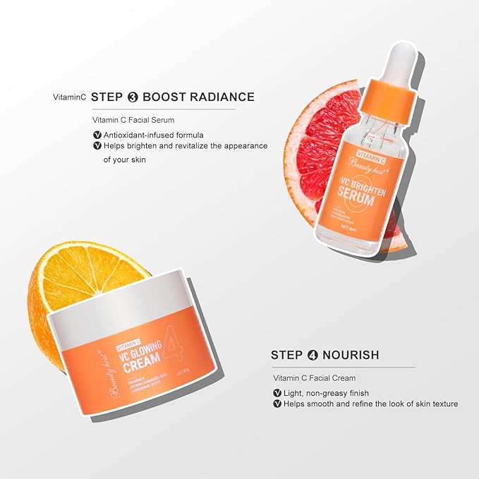4 Pieces Vitamin C Facial Skin Care Set Gift Set Travel Size Kit,Skin Refreshing, Nourishing, Visibly Improve Tone, Enhance Radiance, Gift Set Travel Size Kit