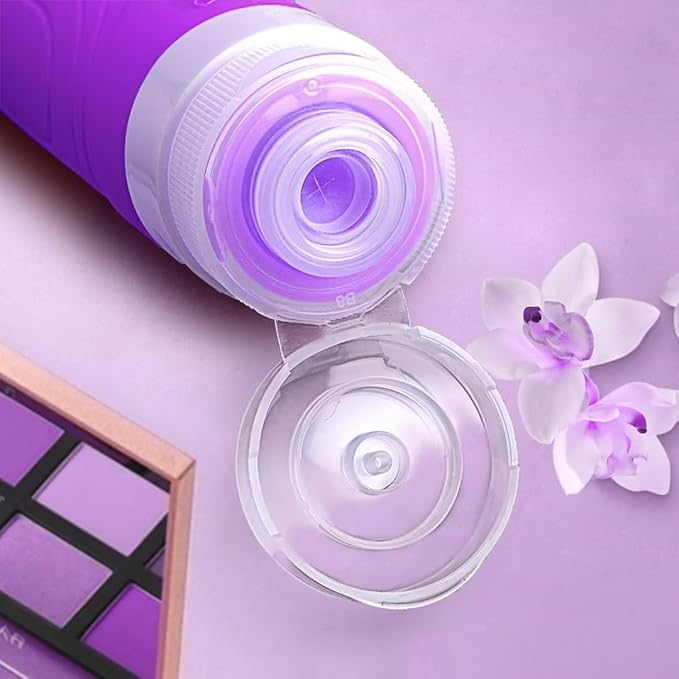 GLAMFIELDS Travel Bottles for Toiletries TSA Approved, 3oz Size Leak Proof Silicone Travel Containers for Shampoo, Lotion,Easy to Squeeze Portable, Essentials for Traveling (4 Pack) Purple