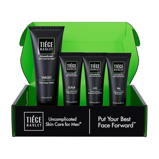 Tiege Hanley Menโs Skin Care Set, Essential Routine (System Level 1) โ Face Wash, Scrub & Moisturizer for Healthier, Hydrated Skin | Daily Menโs Skin Care Kit for Sensitive skin & Dryness Protection