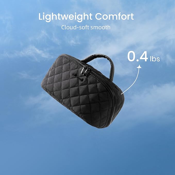 LOVEVOOK Travel Makeup Bag for Women, 2Pcs Set Puffer Waterproof Cosmetic Organizer, Large Capacity Pouch Open Flat Toiletry Bag with Divider & Handle, Portable Gift for Her, Green