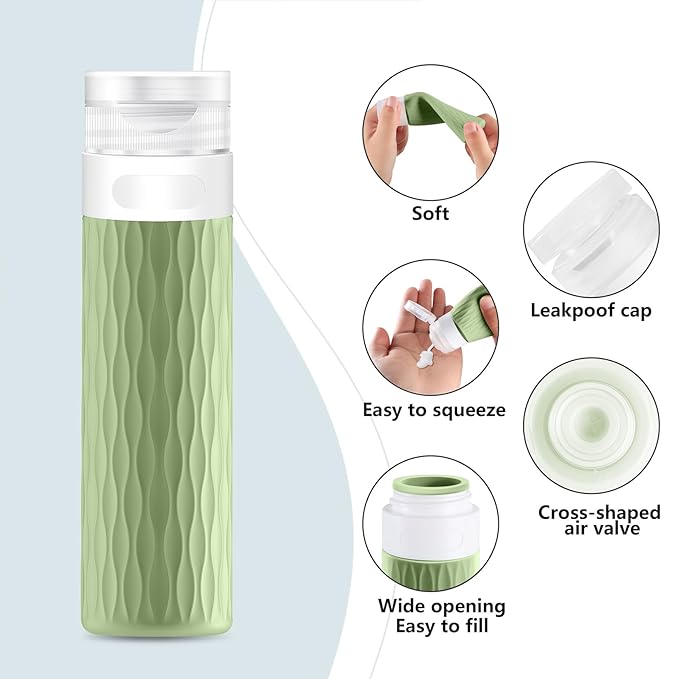 Travel Bottles for Toiletries, TSA Approved 3.4oz Travel Size Containers, BPA Free Leak Proof Silicone Traveling Bottles, Refillable Travel Essentials Kits for Shampoo Conditioner(4 Pack)-C