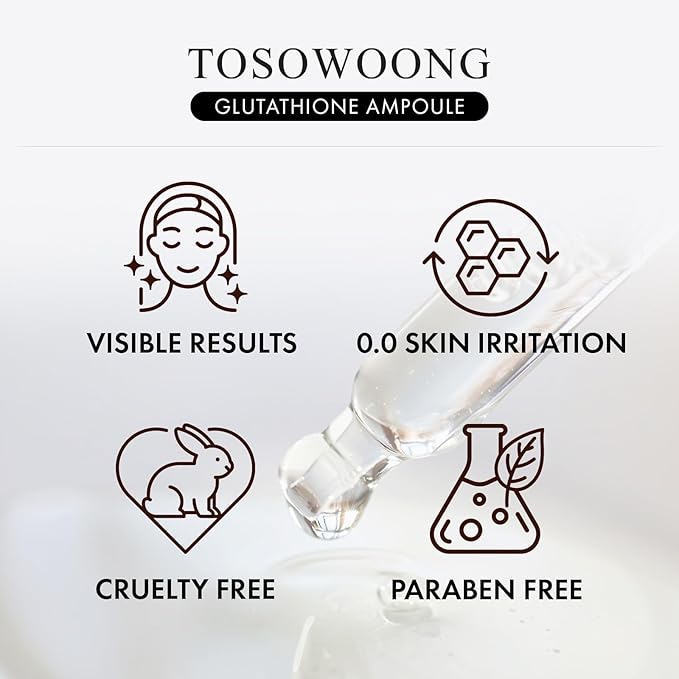 TOSOWOONG Glutathione Serum with 20,000ppm Glutathione, Niacinamide and hyaluronic acid, Dark Spot, Improve skin elasticity, Revitalize complexion, Korean Skincare, 30ml, 1.01 fl. oz.