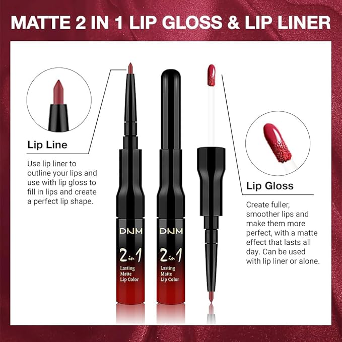 1Pcs 2 in 1 Bright Red Matte Lip Liner and Liquid Lipstick Stain Makeup Set for women, Red Long Lasting Smudge Proof Lip Tint Matte Finish Lip Gloss for All-Day Color Hold Easy to Use 13#