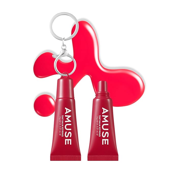 Amuse SEOUL Care Tint Lip Balm Keyring (03 Healthy Cherry) | Hydrating Lip Balm + Keychain, Rice Extract & Multi-Peptide Complex, Clear Glossy Finish | 0.21 oz