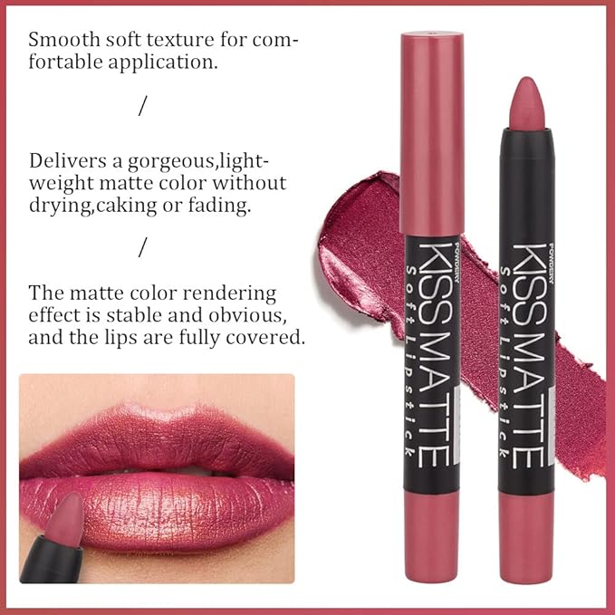 BINGBRUSH 3 Colors Longwear Lipstick Pack Set, Matte Color Stick Ultimate Lip Crayon for Makeup Collection - Nourishing Waterproof Velvet Lipgloss Lip Stain (01# 04# 07#)