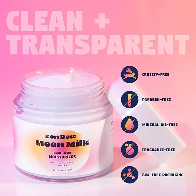 Moon Milk Snail Mucin Moisturizer Gel Cream 3.52 Oz - Blue Light Skin Protection - Korean Snail Mucin Serum Cream that Replenishes Moisture & Leaves Skin Brighter, Plumper, Soothed & Smooth