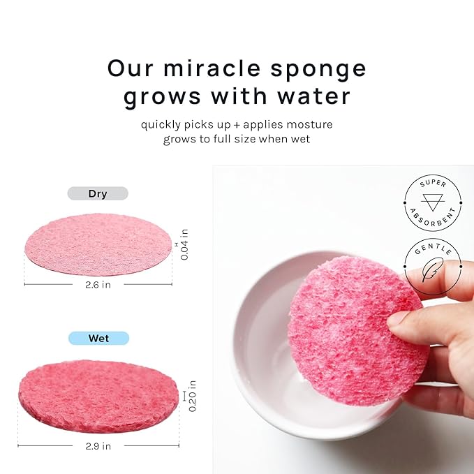 AOA Studio 50-Count Compressed Facial Sponges 100% Natural Cosmetic Spa Sponges for Facial Cleansing, Exfoliating Mask, Remove for Makeup, Dead Skin, and Dirt (50 counts, Pink)