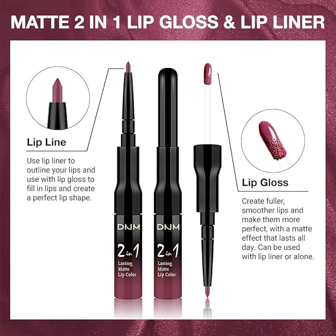 1Pcs 2 in 1 Rose Plum Matte Lip Liner and Liquid Lipstick Stain Makeup Set for women, Rose Long Lasting Smudge Proof Lip Tint Matte Finish Lip Gloss for All-Day Color Hold Easy to Use 28#