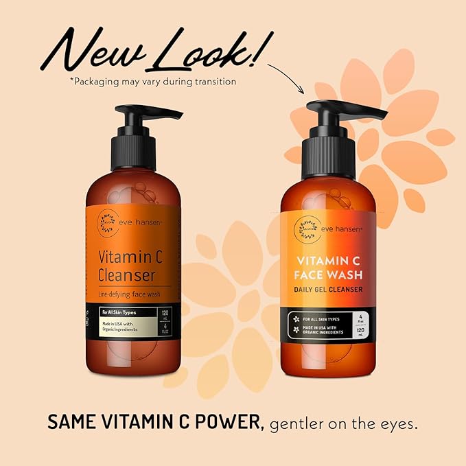 Vitamin C Cleanser Face Wash | Anti Aging Facial Cleanser for Fine Lines, Age Spots, Dark Circles | Cruelty Free Skin Care Cleansing Gel with Aloe Vera, Vitamin E (4 oz)