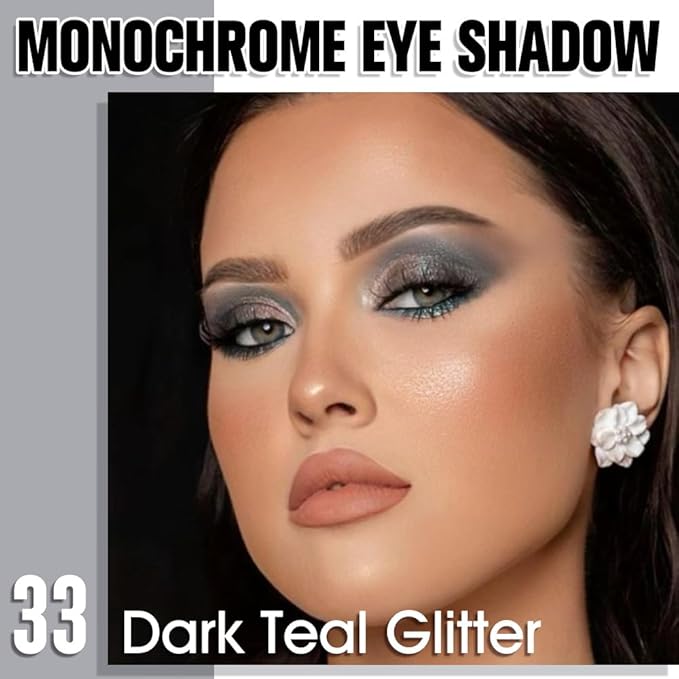 Single Glitter Shimmer Sparkle Eye shadow Palette Makeup, Dark Teal Glitter Eyeshadow for Women, Pigmented Waterproof Sombras Para Ojos, Vegan, Talc, Paraben & Cruelty Free, 33