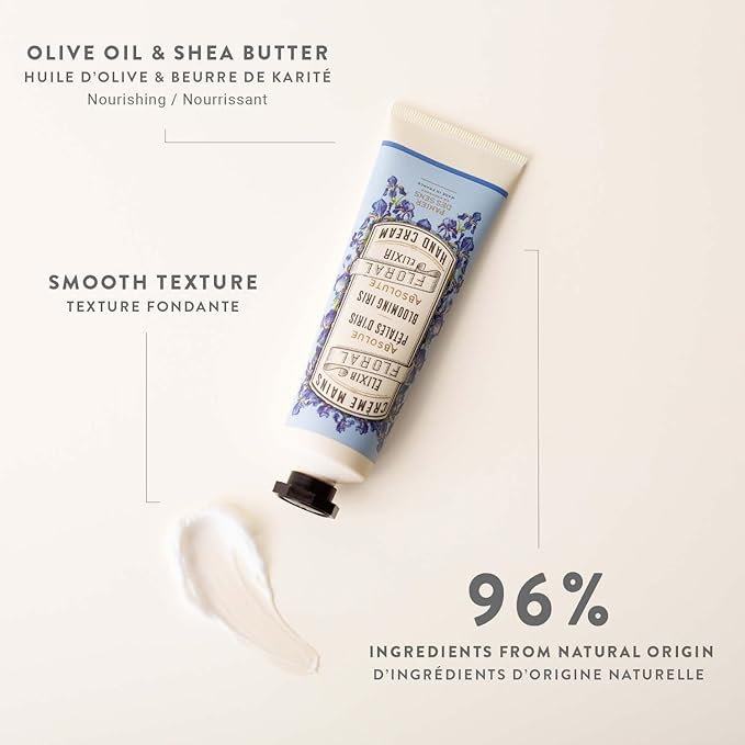Panier des Sens - Small Hand Cream for Dry Cracked Hands β Blooming Iris Mini Hand Lotion for Dry Skin - With Shea Butter and Olive Oil - Hand Care 97% Natural Ingredients - Travel Size 1 floz