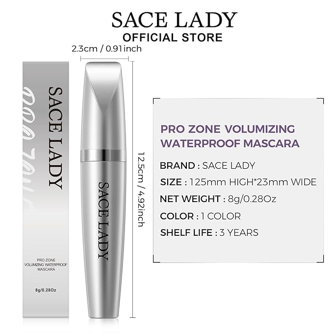 SACE LADY Waterproof Mascara with Lash Curler Volume and Length, Black No Clump Lift Lash Mascara, Lasting Smudge-proof Natural Looking Curl Eye Makeup Set, Cruelty Free, 0.28Oz