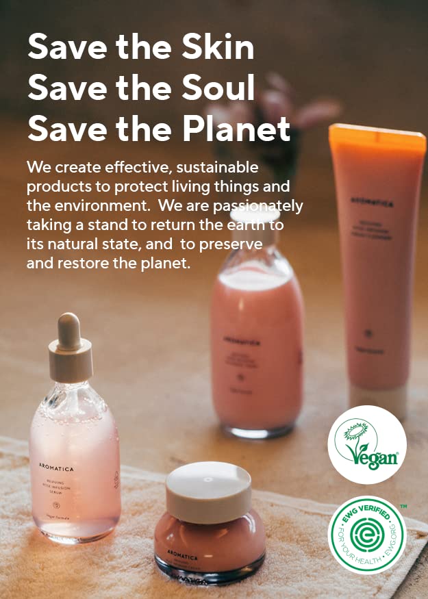 AROMATICA Reviving Rose Infusion Serum, Vegan, Vitality, Rejuvenating Hydration Serum for Dry Skin | with Damask Rose Water and Oil (3.38oz / 100ml)