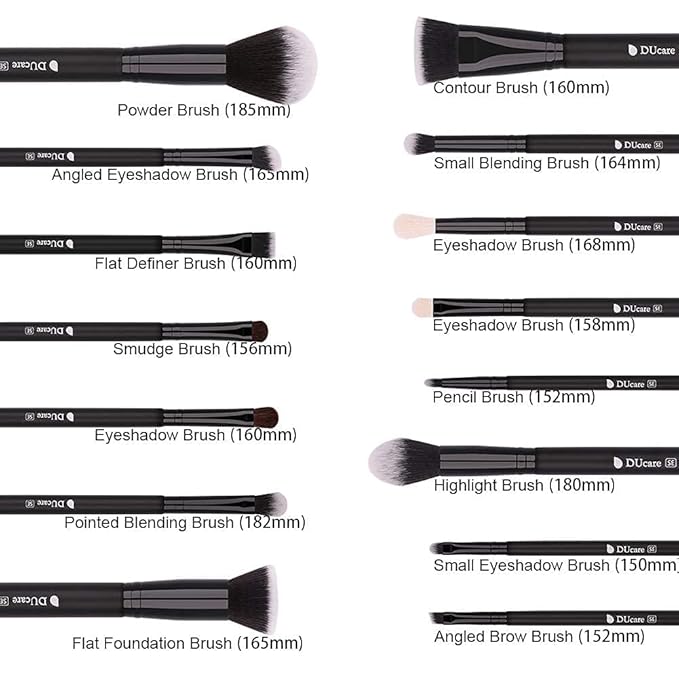 DUcare Makeup Brushes 15Pcs Premium Synthetic Kabuki Makeup Brush Set, Professional Foundation Concealers Powder Blush Blending Face Eye Shadows Black Brush Sets