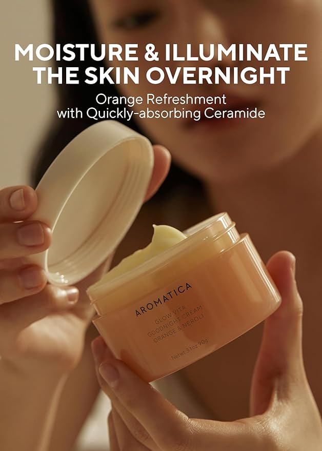 AROMATICA Glow Vita Goodnight Cream Orange & Neroli - Night Cream Moisturizer for Face & Neck | Anti Aging Wrinkle Cream with Vitamin C, 5% Niacinamide (3.1fl oz/90g)