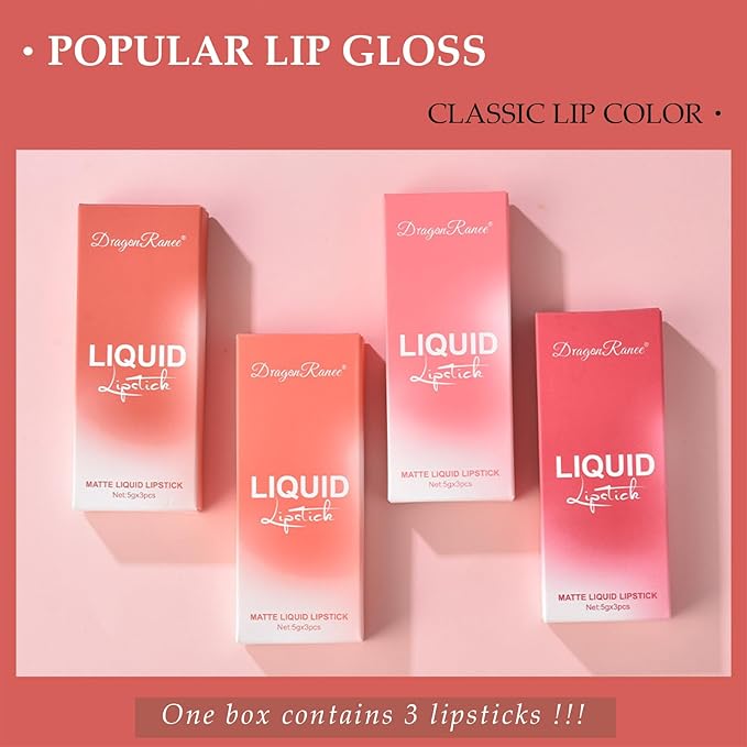 MĒTYSUR3Pcs Matte Lipstick Set - Long Lasting & Smudge-Proof, Hydrating Non-Drying lip gloss for Women, Natural Finish with Rich Shades, Nourishing Lipstick for Women, Soft Matte Lip Cream