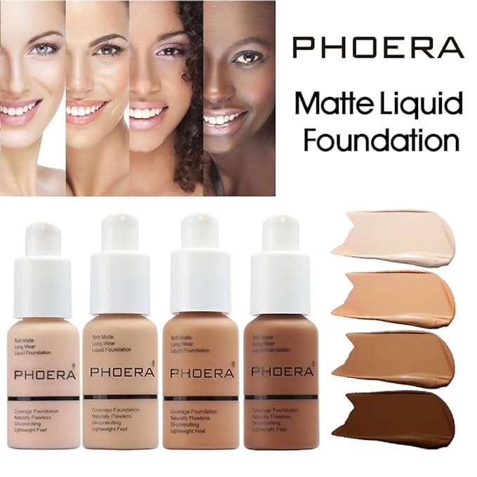 2Pack PHOERA Foundation,Full Coverage Flawless Soft Matte 24 HR Oil Control Waterproof Concealer Makeup. (109-Mocha)