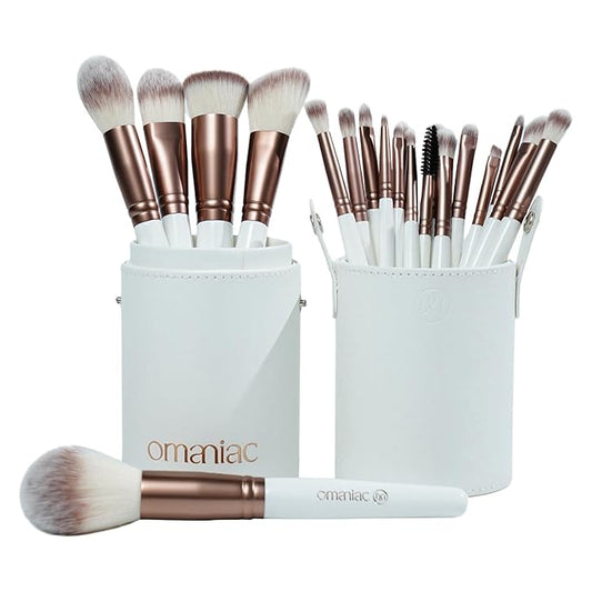 OMANIAC Makeup Brush Set, 20Pcs Professional Makeup Brushes for Foundation,Powder,Eyeshadow,Concealer Cream,Blush Buffe etc,with White Makeup Brushes Kit Case