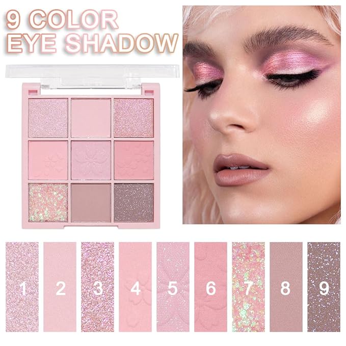 Light Pink Eyeshadow Palette,Neutral Nude Powder Eye Shadow for Older Women,Natural Long Lasting Naturing-Looking Pink Makeup Palette,Talc,Paraben Vegan & Cruelty Free