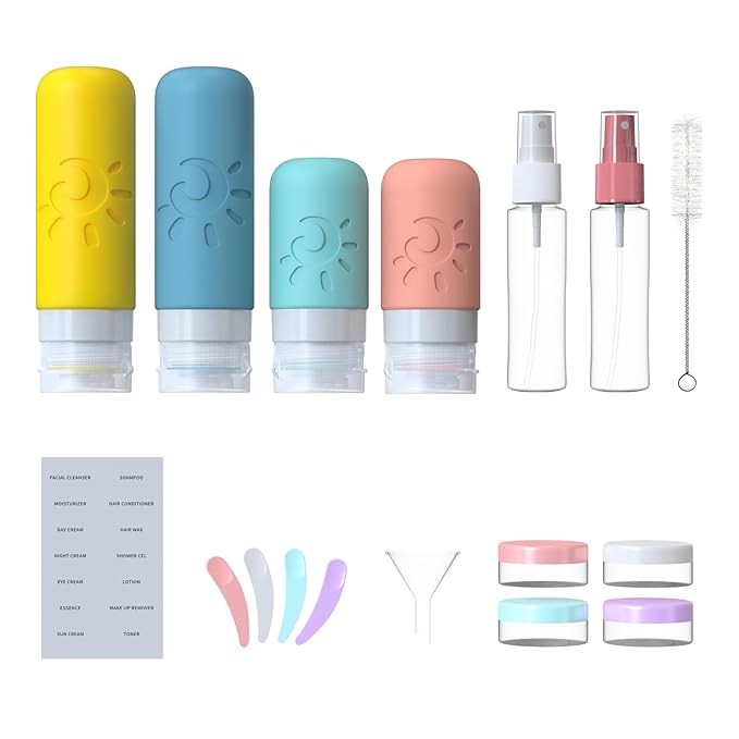 18 Pack travel Bottles for Toiletries, TSA Approved Silicone Travel Containers Leak Proof Refillable Travel Accessories for Shampoo Conditioner Lotion Body Wash(Multicolored B)