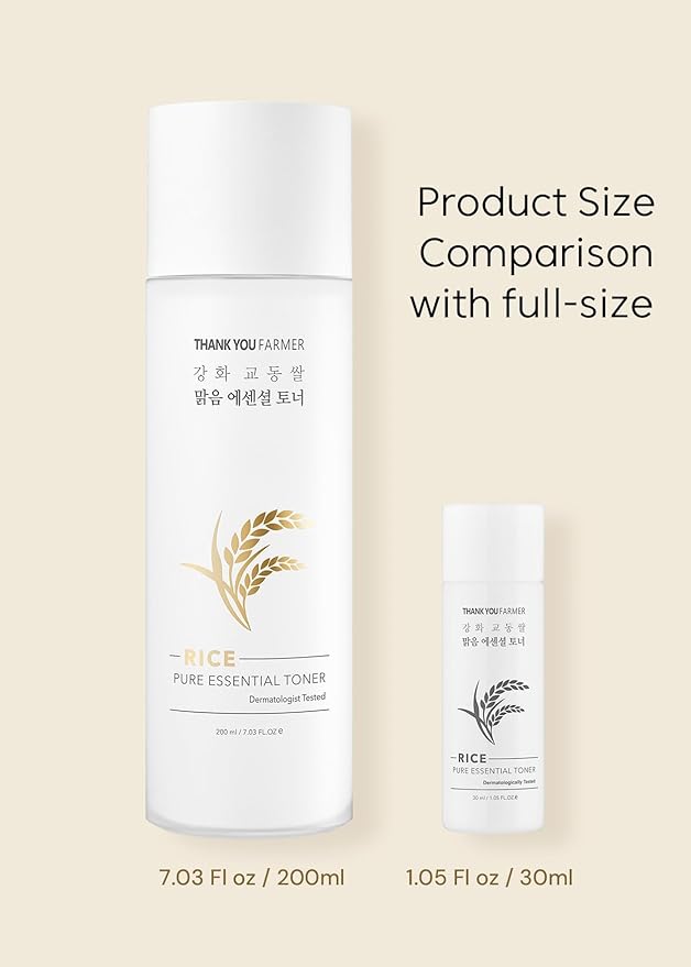 THANKYOU FARMER Rice Pure Essential Toner 1.05 Fl oz (30ml) - Hydrating Milky Toner, Korean Rice Extract, Niacinamide, Dermatologist Tested, Travel Size