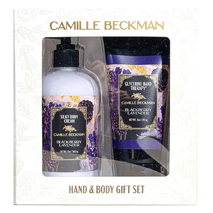 Camille Beckman Hand and Body Duet Set, Silky Body and Glycerine Hand Cream, Blackberry Lavander