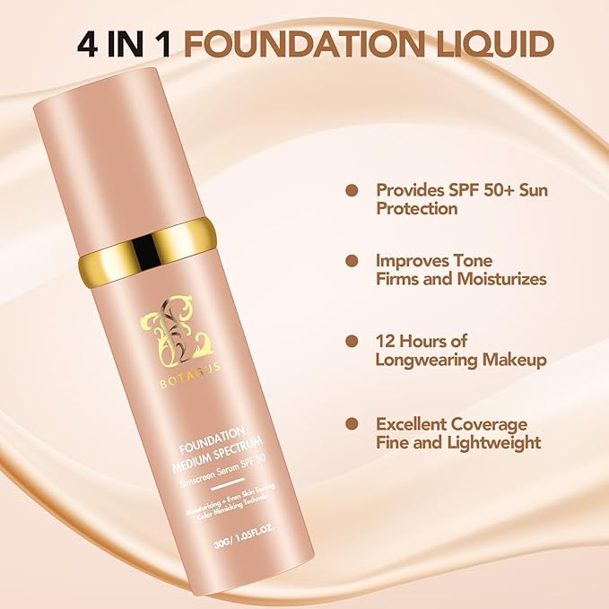 Match Cosmetics Foundation 4 in 1-Medium Spectrum,4 in 1 Cosmetics Foundation Liquid with SPF 50+, Concealer Cosmetic Lightweight Makeup, Longwearing & Waterproof for Makeup(2 Pack)