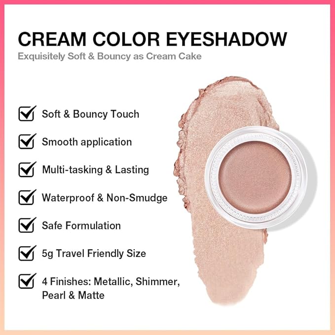 Cream Glitter Sand Shimmer Metallic Eyeshadow Palette Makeup, Natural Single Mini Instant Holographic Eyeshadow For Women, Sombras Crema Para Ojos, Talc, Paraben & Cruelty Free, 25