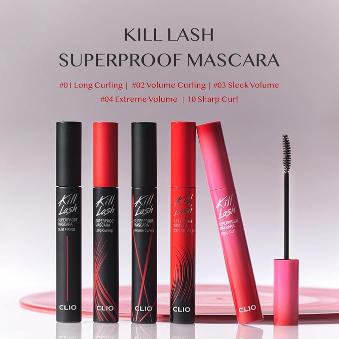 CLIO Kill Lash Superproof Mascara, Waterproof Mascara Black, Volumizing for Natural Curling Eyelash, Long-Lasting, Clump & Smudge-Free, for Sensitive Eyes, Korean Makeup Beauty (002 Volume Curling)
