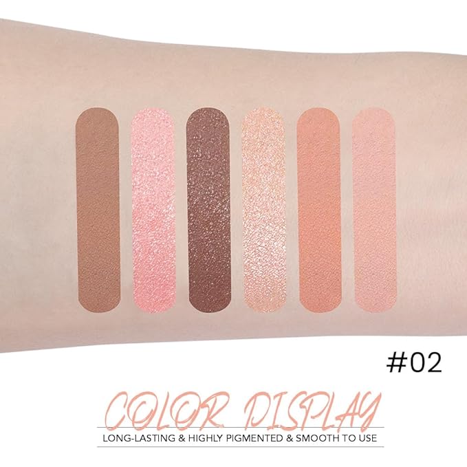 6-Color Eyeshadow Palette Makeup,Velvety Matte & Shimmer Eyeshadow Blend,Warm Peach & Rose Gold Tones Eye Makeup, Long-Lasting Naturing-Looking,Built-In Mirror#02