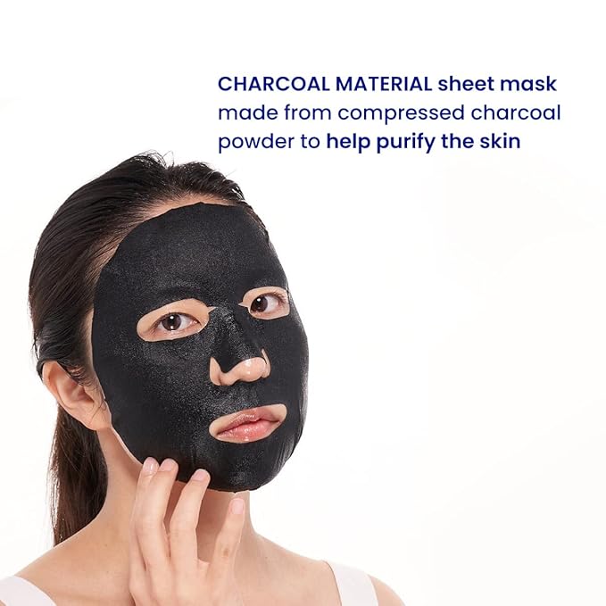 FACETORY K Beauty Face Mask Skin Care - LET'S TALK DETOX PURIFYING Sheet Mask with Charcoal & Volcanic Ash | Pore Refining Charcoal Face Mask (5 Pack)