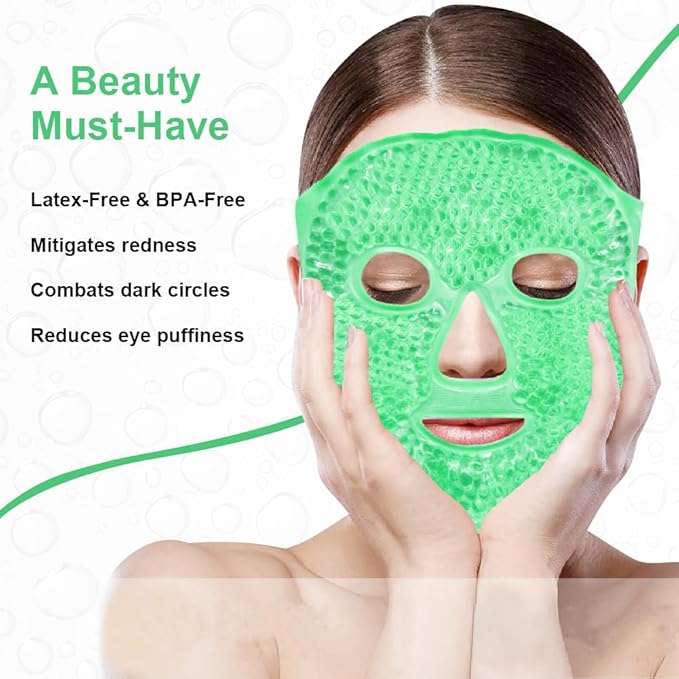 Face Eye Masks for Dark Circles and Puffiness, Migraines, Headache, Stress, Redness, Acne, Cooling Face Masks for Women Man, Hot Cold Use Ice Face Mask. (Green)